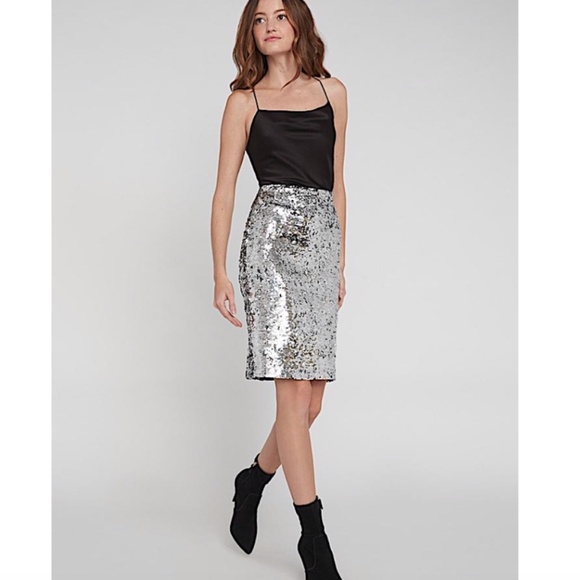 Alice + Olivia Silver with Tag Ramos Sequin Pencil Skirt - Picture 6 of 10